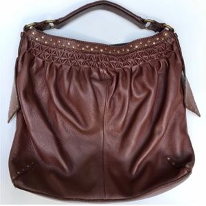 Lucky Brand Leather Pleated Stud Hobo